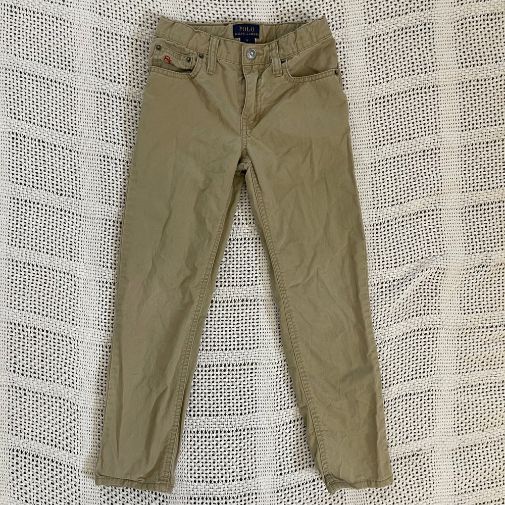 Polo Ralph Lauren Boys Khaki Chino Pants Slim Straight Size 6 Adjustable Waist